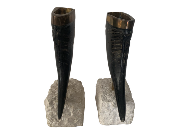 Pair of Goat Horn and Bronze Vases by Maitland Smith