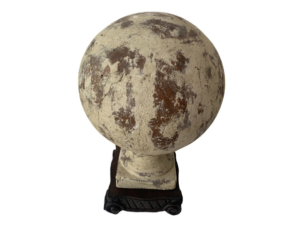 Pair of French Concrete Orbs Garden Finials with wooden base