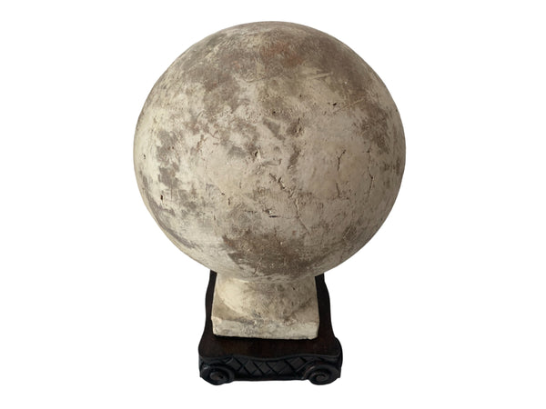 Pair of French Concrete Orbs Garden Finials with wooden base