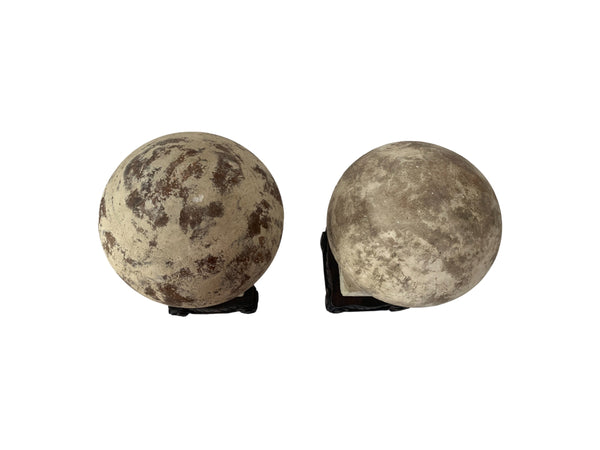 Pair of French Concrete Orbs Garden Finials with wooden base