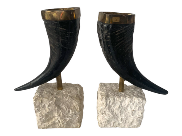 Pair of Goat Horn and Bronze Vases by Maitland Smith