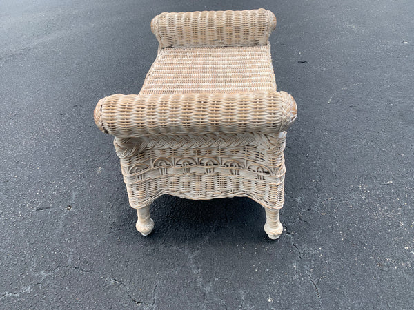 Wicker and wood Vanity desk stool Scrolled Arms