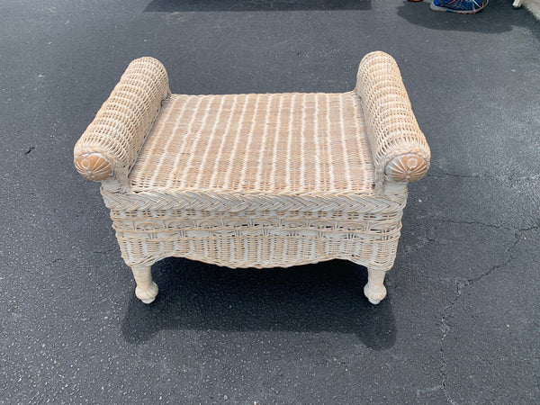 Wicker and wood Vanity desk stool Scrolled Arms