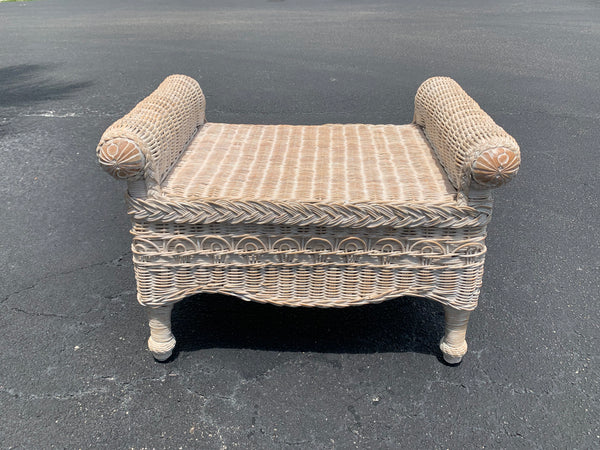 Wicker and wood Vanity desk stool Scrolled Arms