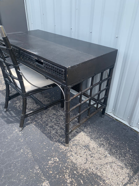 Black Washed Bamboo desk and chair with metal accents