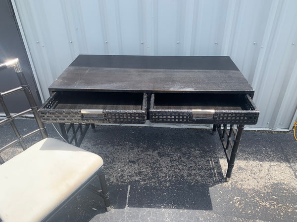 Black Washed Bamboo desk and chair with metal accents