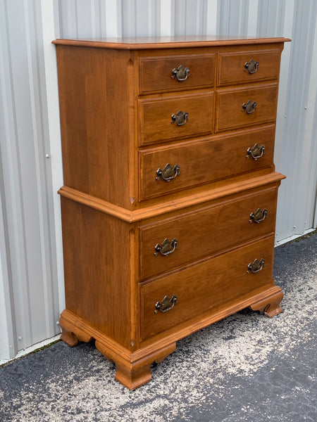 Ethan Allen Chippendale Style Maple High boy Chest of drawers