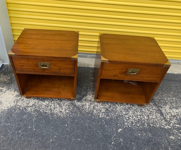 Henredon "Regiment" Campaign Style One drawer Nightstands a pair