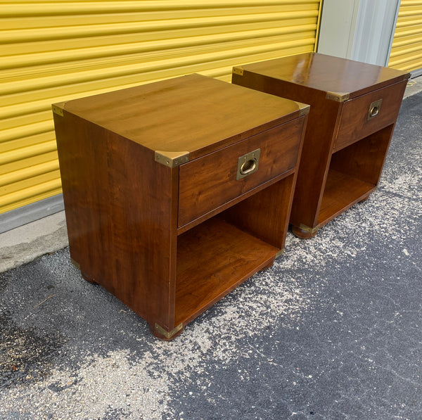 Henredon "Regiment" Campaign Style One drawer Nightstands a pair