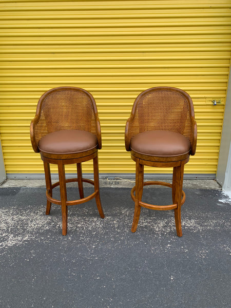 Tommy Bahama Style Double Cane back swivel bar stools a pair