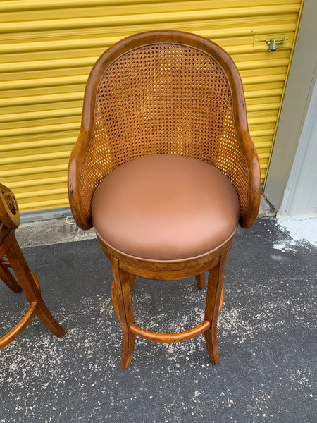 Tommy Bahama Style Double Cane back swivel bar stools a pair