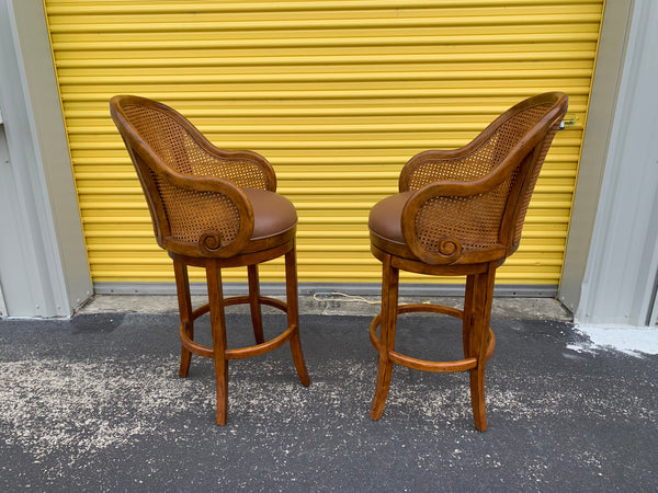 Tommy Bahama Style Double Cane back swivel bar stools a pair