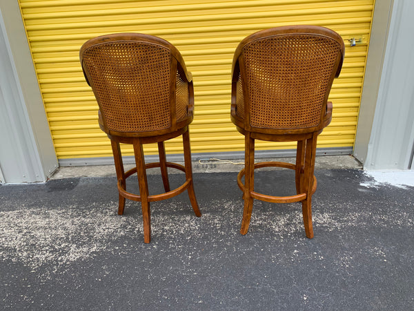 Tommy Bahama Style Double Cane back swivel bar stools a pair