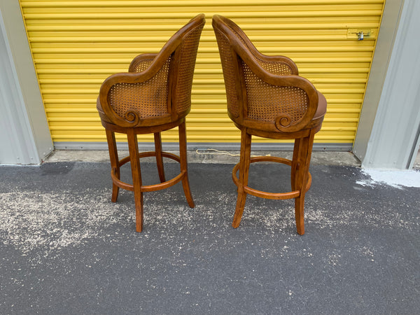 Tommy Bahama Style Double Cane back swivel bar stools a pair