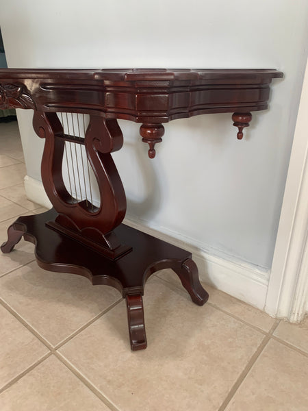 Victorian Style Mahogany Harp Lyre Console Table