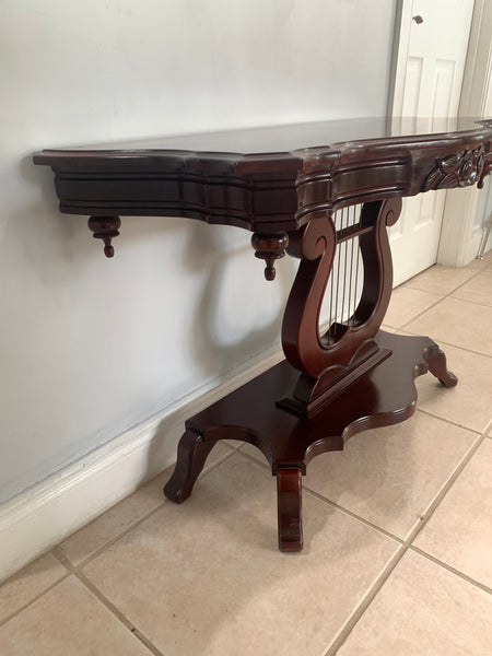 Victorian Style Mahogany Harp Lyre Console Table