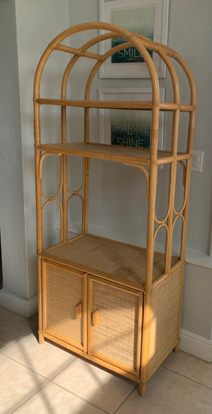 Vintage Bentwood Bamboo & Wicker Cabinet Etagere