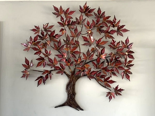 Handcrafted Copper Maple Tree Wall Sculpture