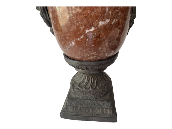 Pair of red marble and bronze Greek style lidded urns