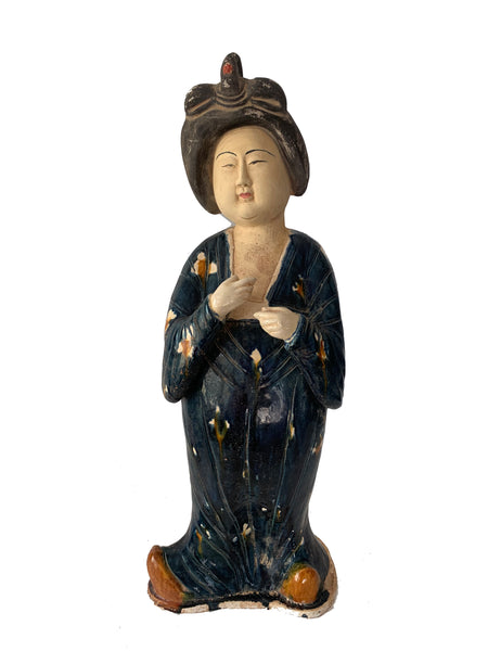 Tang Style Chinese Court Ladies in Blue Dress Ceramic Glazed Terracotta 24"H