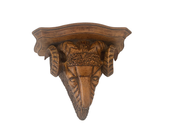 Wood Carved Rams Head Brackets Shelf a pair vintage