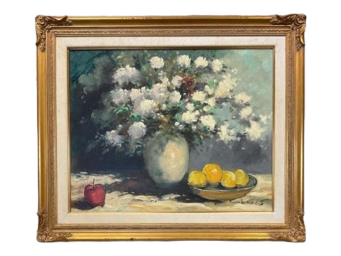 Mid-Century framed oil on canvas by Spanish artist Manuel Cuberos