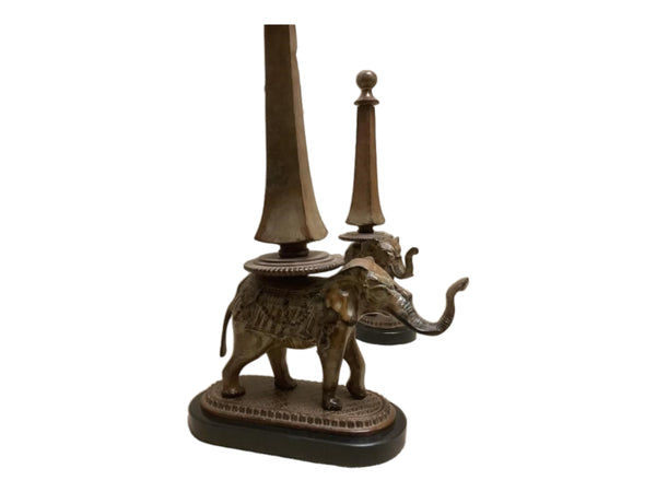 Elephant Bronze Finished Metal Obelisk on Marble Base pair