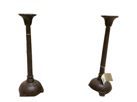 Vintage Iron hammered candlesticks holders a pair