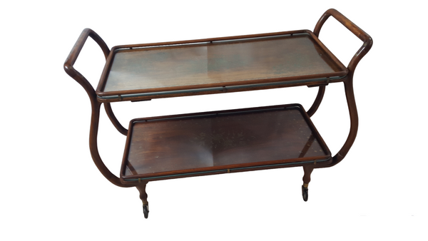 Mid-Century Aesthetic Rosewood Copper and Brass Inlaid Tea or Bar Cart