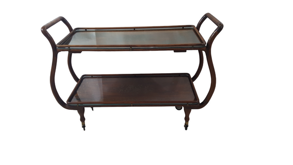 Mid-Century Aesthetic Rosewood Copper and Brass Inlaid Tea or Bar Cart