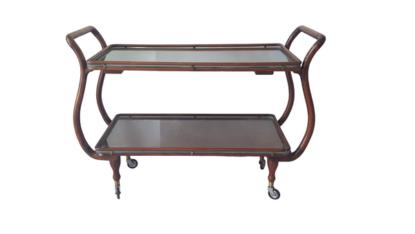 Mid-Century Aesthetic Rosewood Copper and Brass Inlaid Tea or Bar Cart