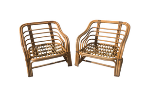 Vintage Brown Jordan Rattan Lounge Chairs - A Pair