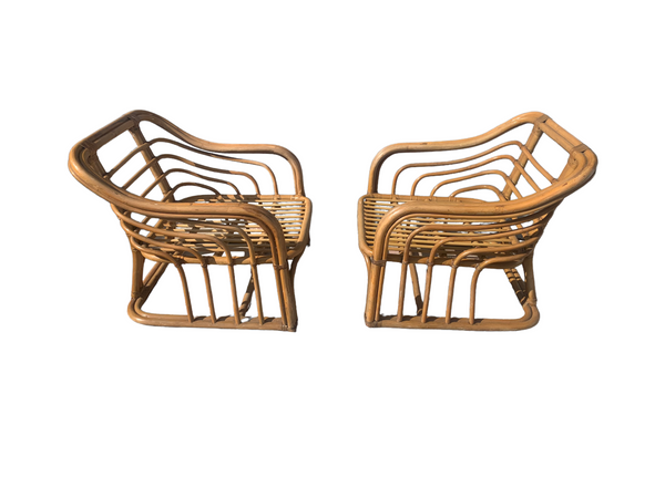 Vintage Brown Jordan Rattan Lounge Chairs - A Pair