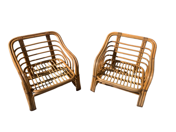 Vintage Brown Jordan Rattan Lounge Chairs - A Pair