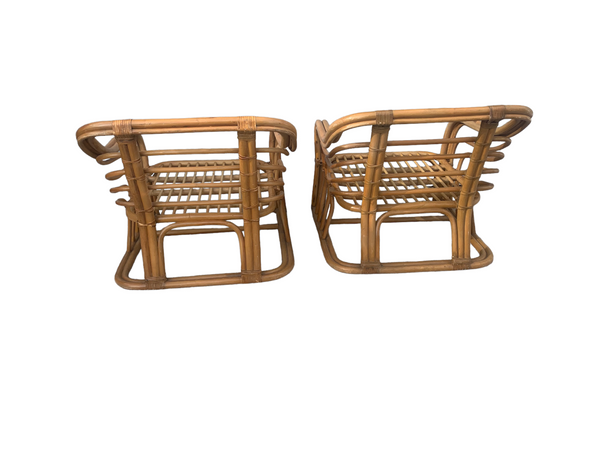 Vintage Brown Jordan Rattan Lounge Chairs - A Pair