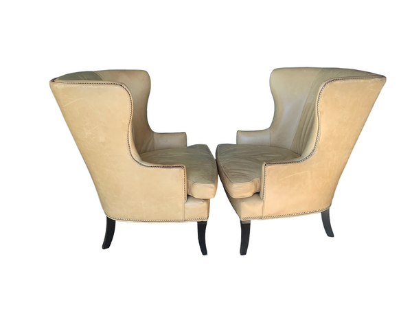 Mid-Century Style Leather Butterfly Wing Chairs a pair