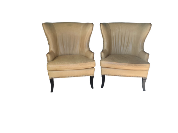 Mid-Century Style Leather Butterfly Wing Chairs a pair