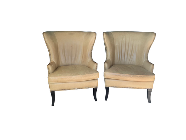 Mid-Century Style Leather Butterfly Wing Chairs a pair