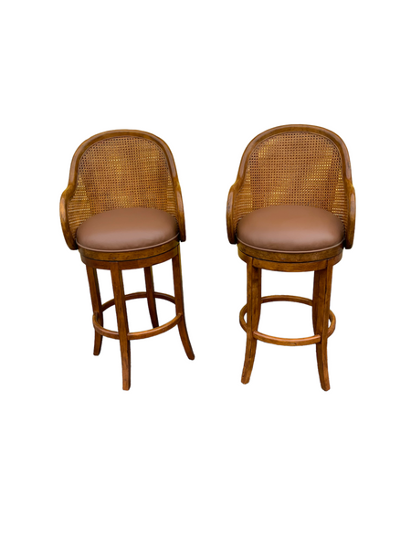 Tommy Bahama Style Double Cane back swivel bar stools a pair