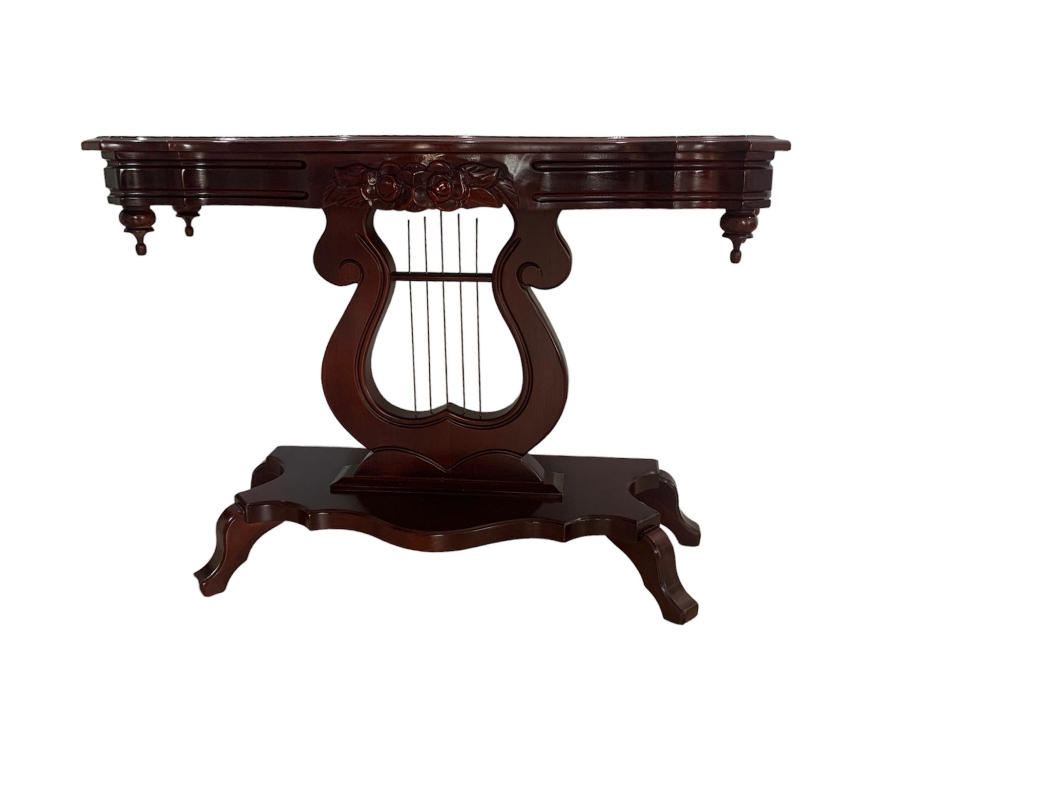 Victorian Style Mahogany Harp Lyre Console Table