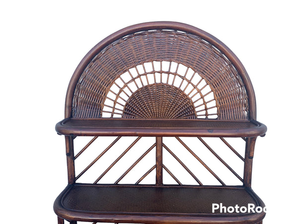 Mid-Century Hollywood Regency Brown Rattan Etagere