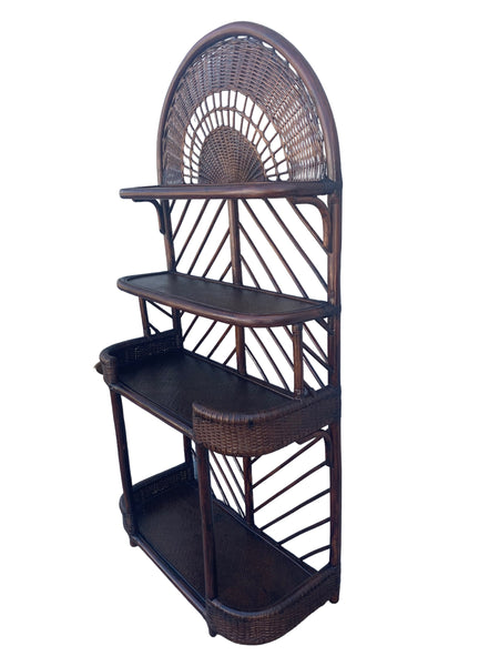 Mid-Century Hollywood Regency Brown Rattan Etagere