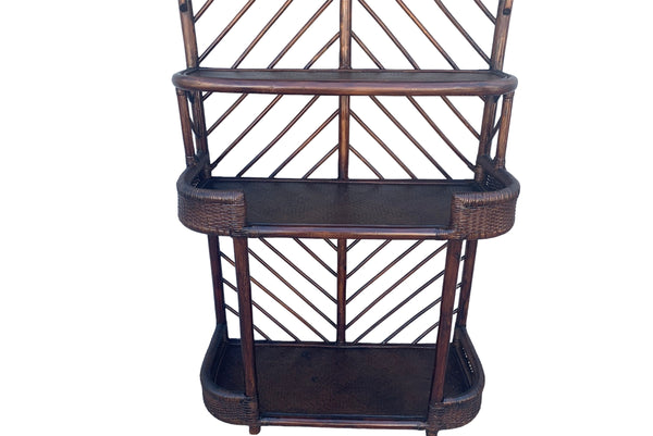 Mid-Century Hollywood Regency Brown Rattan Etagere