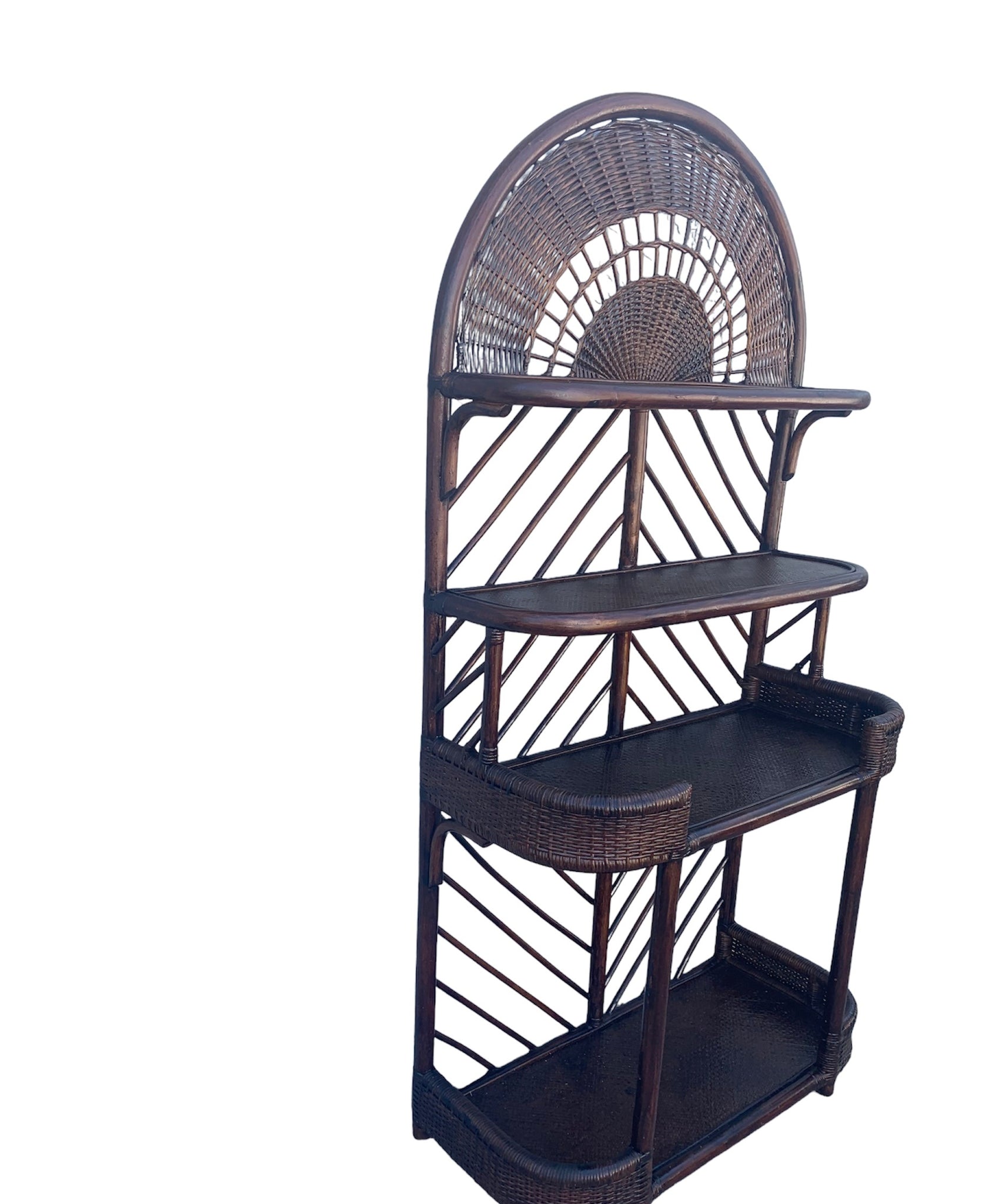 Mid-Century Hollywood Regency Brown Rattan Etagere