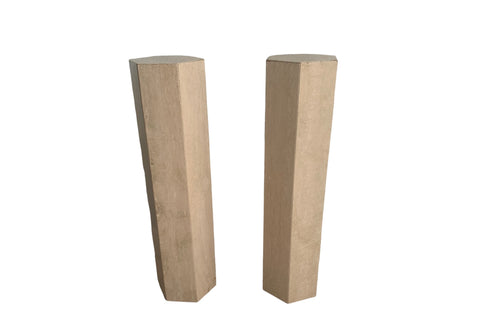 Mid-Century Modern Travertine Marble Tall Tower Octagonal Shape Pedestals Pair