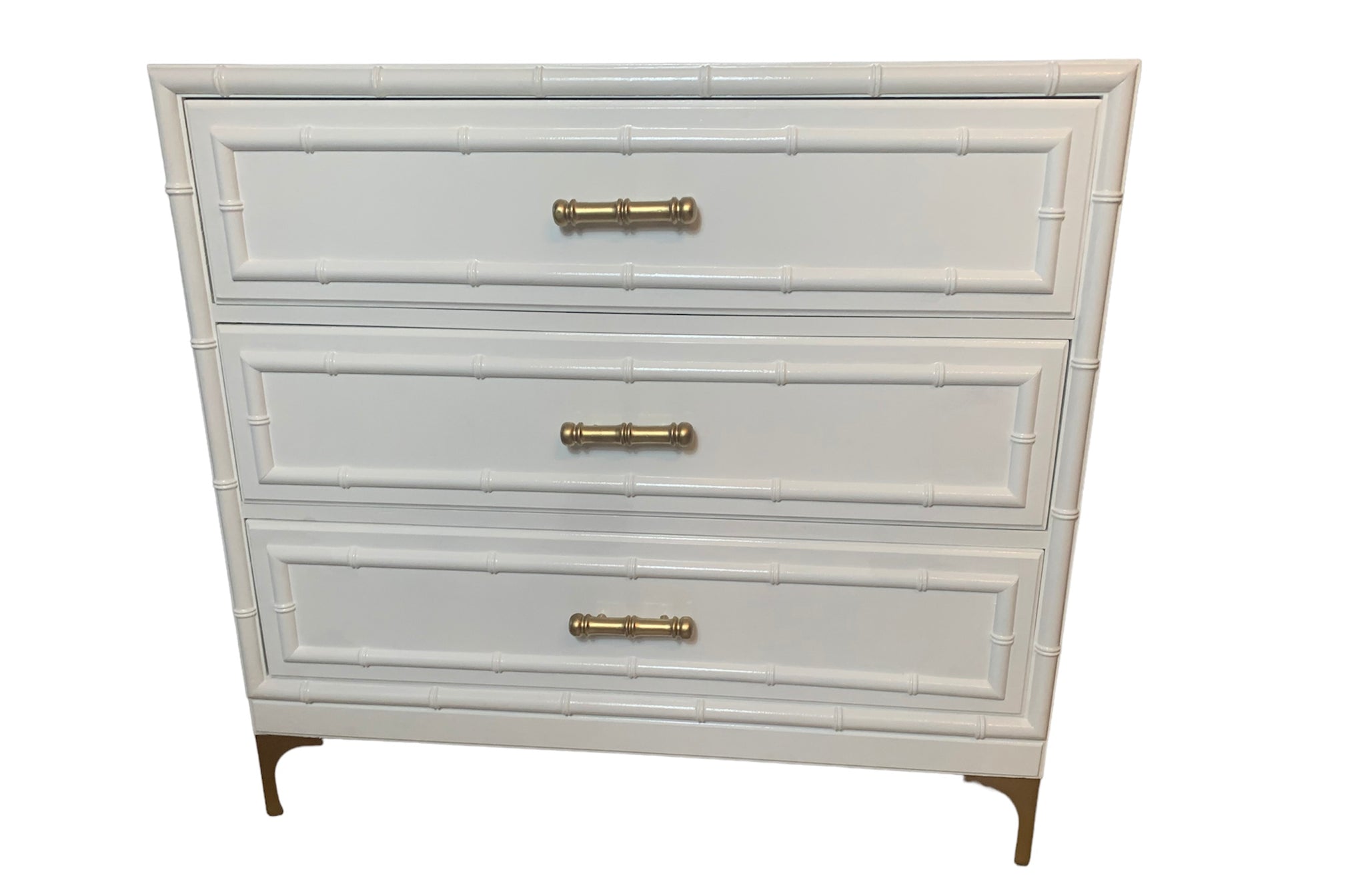 Dixie Aloha Faux Bamboo Bachelor Chest 3 drawers high gloss white