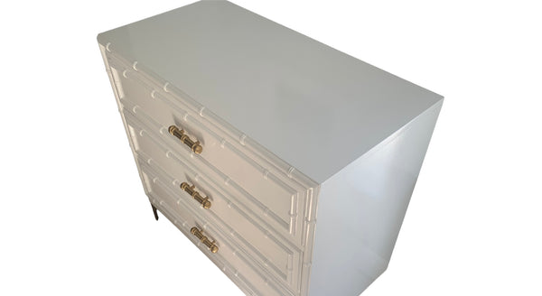 Dixie Aloha Faux Bamboo Bachelor Chest 3 drawers high gloss white