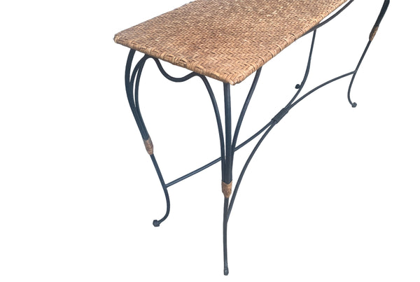 Wrought Iron and wicker top foyer table