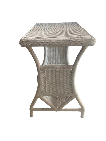 Cream Wicker Side Table With Book Shelf Below