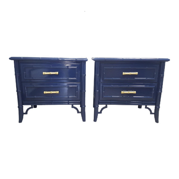 Dixie Aloha Faux Bamboo Nightstands Gloss Navy Blue